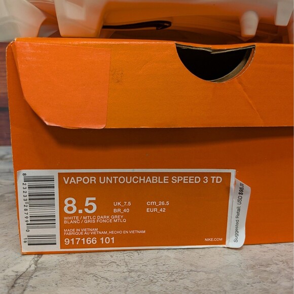 Nike Vapor Untouchable Speed 3 Men\'s 8.5 White Metallic Grey Cleats 917166-101 main image 4